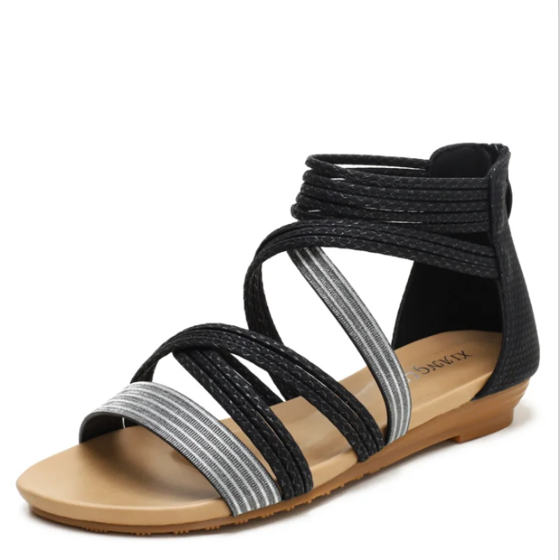 

Spring and Summer New Fashion Cross Strap Wedge Roman Sandals Bohemian Ethnic Style All-match Holiday Women's Shoes 36-42