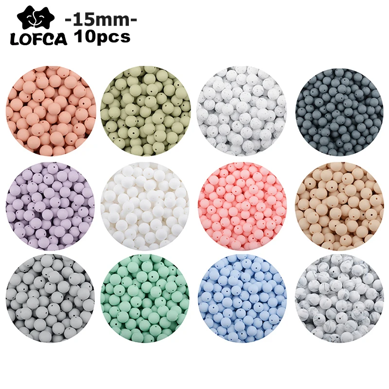 LOFCA 10pcs 15mm Silicone Teething Beads 15mm Teether Baby Nursing Necklace Pacifier Clip Oral Care BPA Free Food Grade Colorful