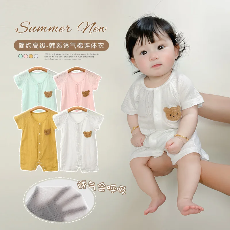 

Jenny&Dave 2023 Korean baby short-sleeved one-piece romper, pure cotton mesh, air conditioning clothes for boys and girls, summe