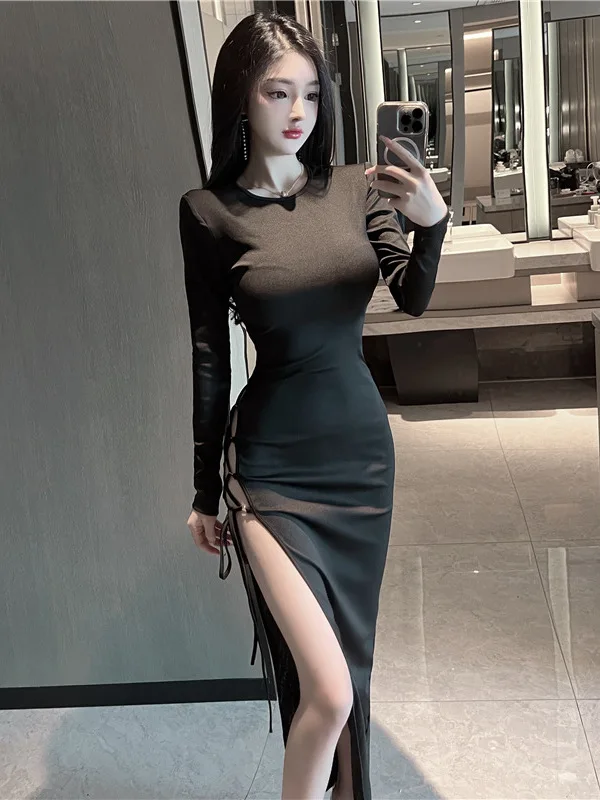 Весна 2023 женское пикантное острое платье с открытой спиной со скошенным разрезом