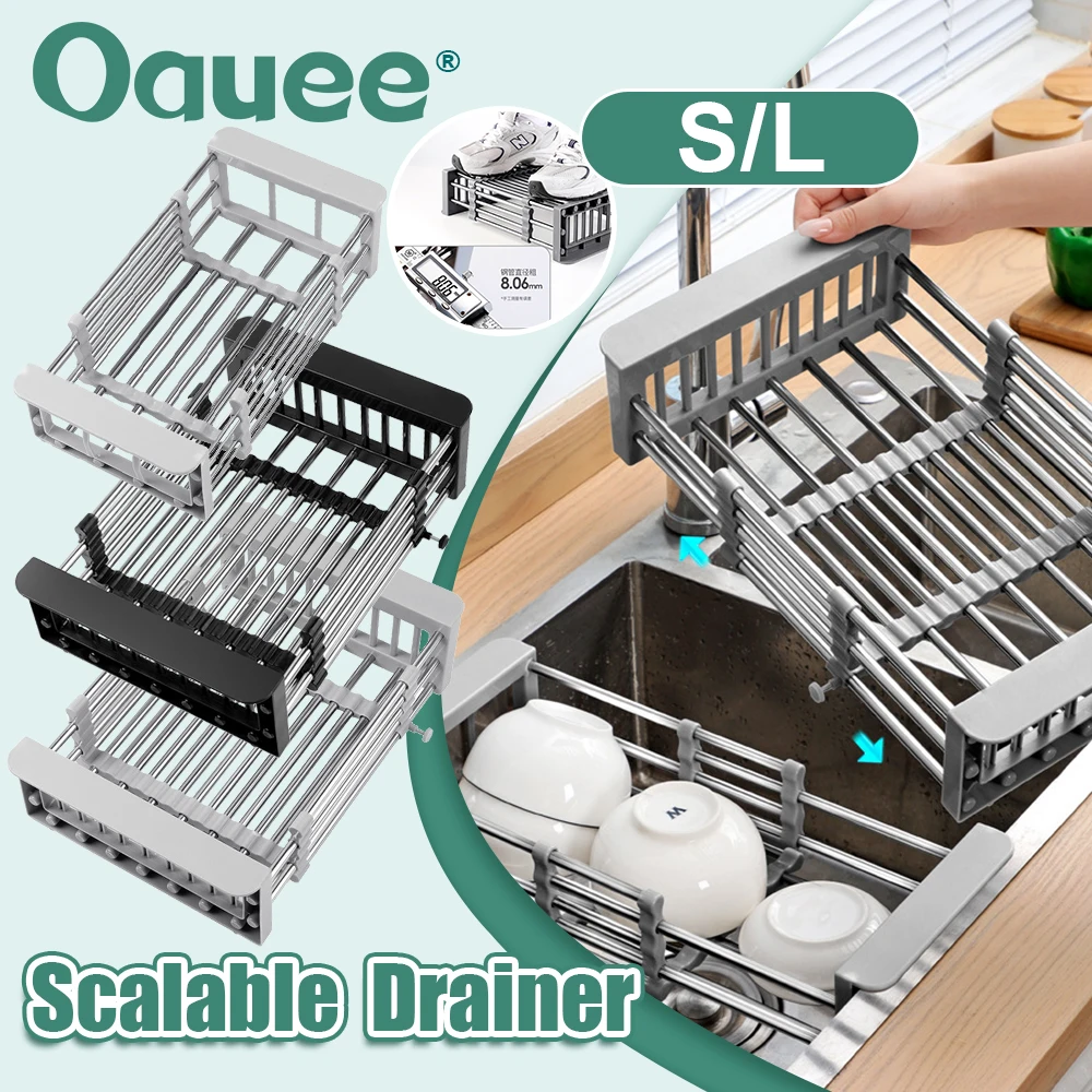 

Adjustable Dish Drainer Stainless Steel Telescopic Drain Rack Fruit Vegetable Kitchen Organizer Sink Drain Perfect for Most Sink