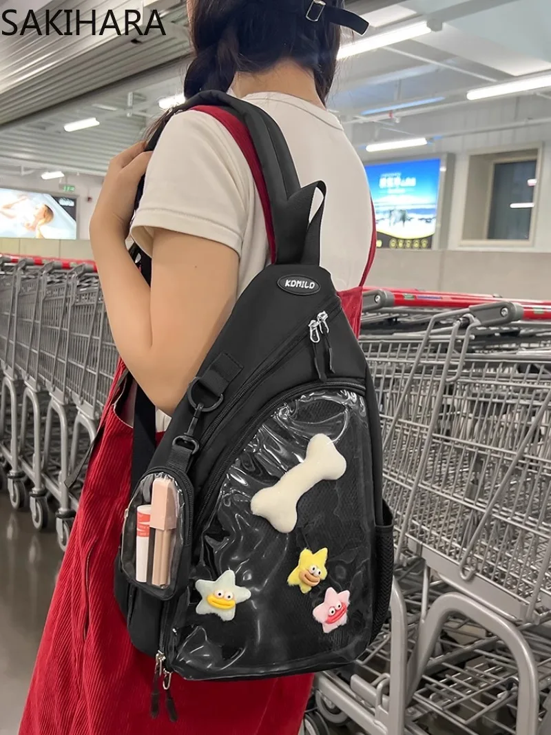 Кавайные сумки через плечо для женщин повседневная офисная однотонная нагрудная