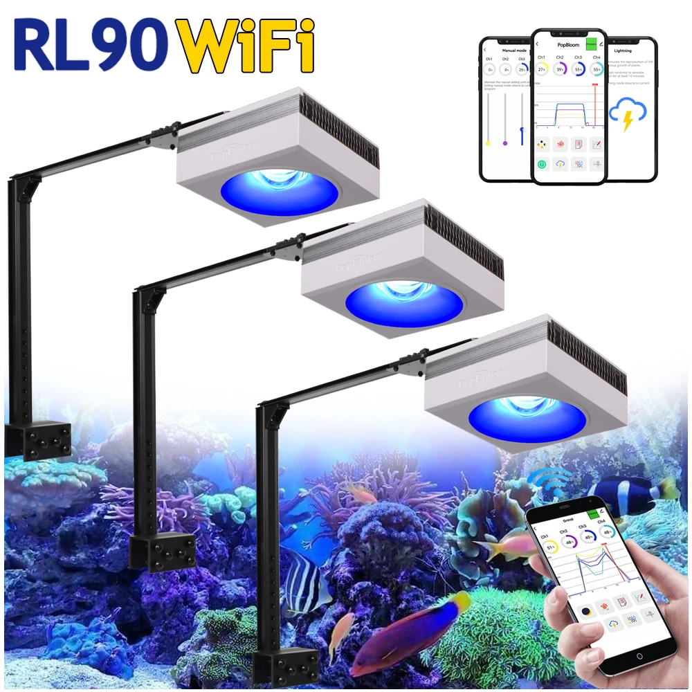 

3 x PopBloom RL90 Wi-Fi светодиодный аквариум светильник, риф светильник аквариум для 130-170 см SPS/LPS коралловый рост морской аквариум