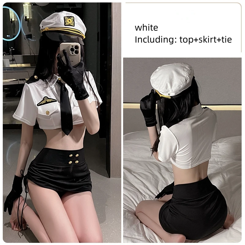 

Hot Women's Underwear Sexy Super Short Shirt Hip Wrap Hip Pants Skirt Cosplay Professional Sheriff Uniform Set