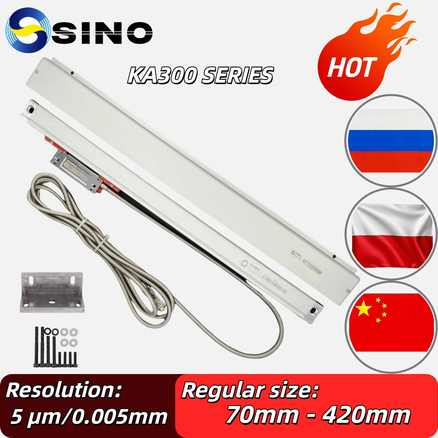 Фото SINO DRO Линейная шкала 5 мкм TTL Токарный станок KA300 70 мм 120 мм 170 мм 220 мм 270 мм 320 мм 370 мм Решетка линейка Оптический энкодер №1