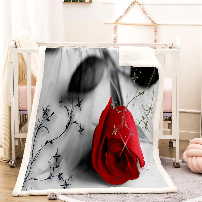 

Flowers, Roses Winter Home Thick Blanket Front Polyester Back Cashmere Travel Adult and Children Custom Blanket Sofa Warm