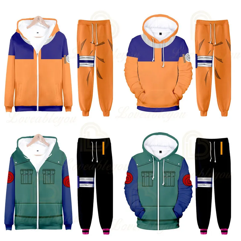 

Anime Naruto Tracksuit 2pcs Sweatshirt and Sweatpants Uchiha Sasuke Kakashi Sportswear Suit Teens Boys Girls Cartoon Tracksuit