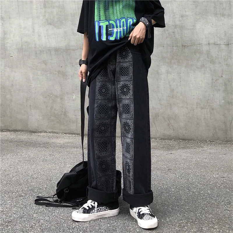 

Men's Retro Casual Straight Long Pants Fashion Inside Splicing Straight Jeans Women's New Straight Loose Wide Leg Dragging Jeans