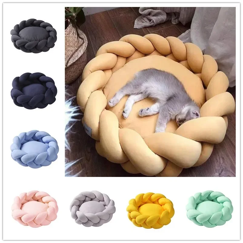 

Winter Warm Pet Dog Cat Round Plush Bed Semi-enclosed Cat Nest for Sleep Comfort Cats Bed little Soft Mat puppy Basket Kennel