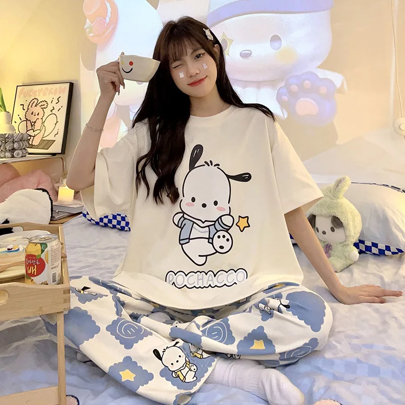 

Sanrio Kawaii Pochacco New Summer Pajamas Women'S Short-Sleeved Trousers Set Japanese Cartoon Leisure Printed Household Clothes