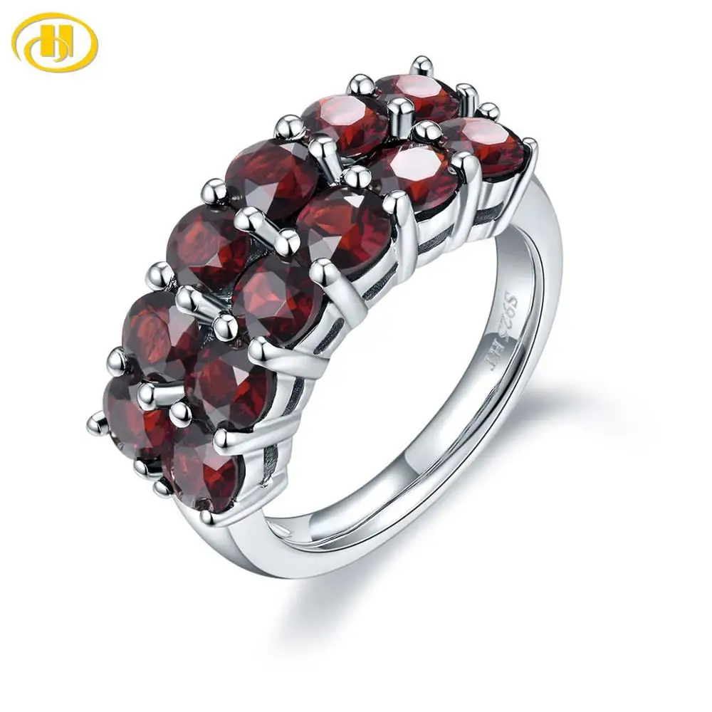 HUTANG 4.2ct Natural Black Garnet Ring for Women 925 Sterling Silver Rings Red Pomegranate Gemstone Fine Jewelry Christmas Gift