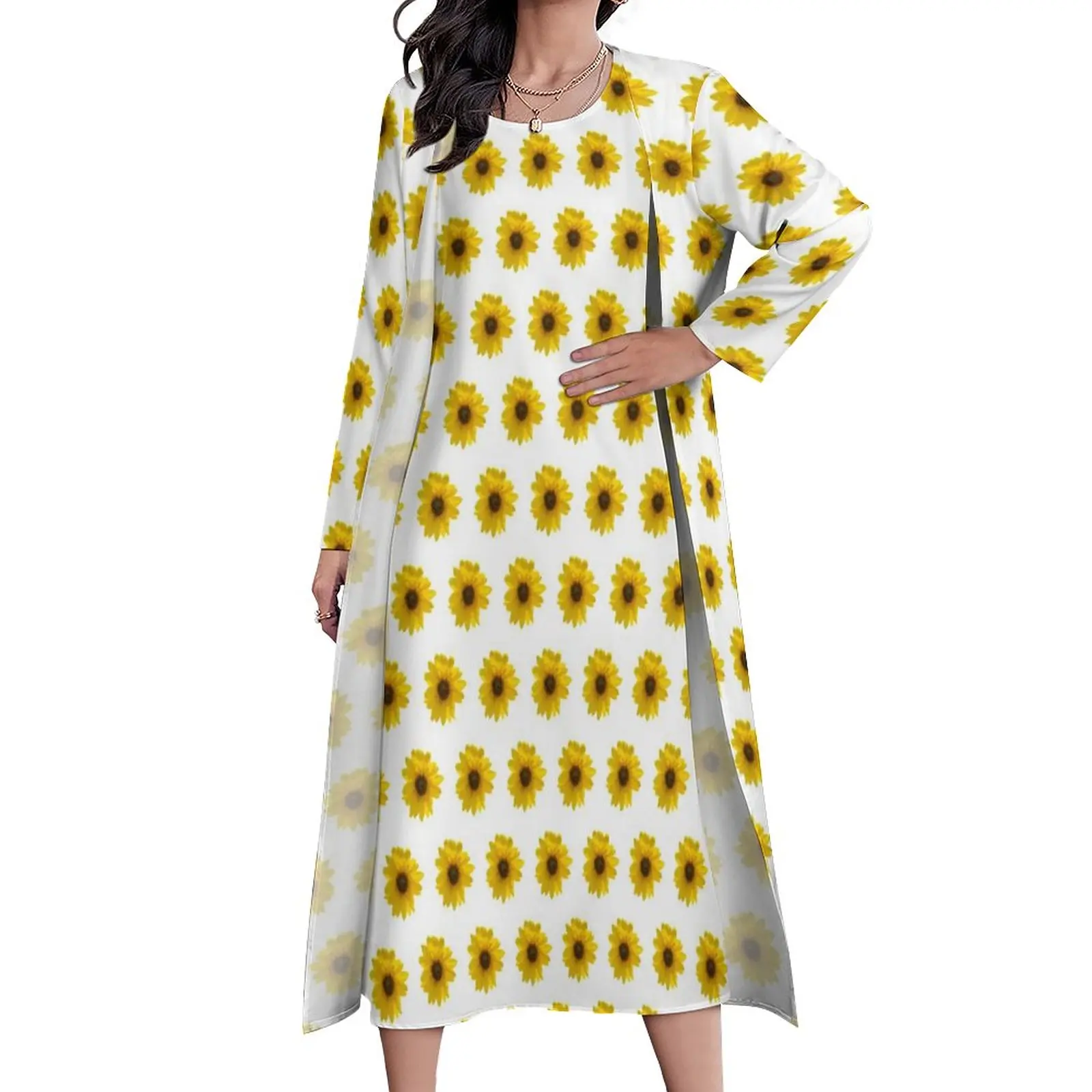 

Платье-макси с принтом подсолнухов, минималистичный Модный повседневный длинный сарафан в Корейском стиле, элегантное платье с графически...