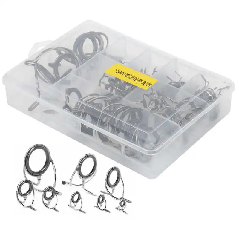 

75pcs Sea Fishing Rod Guide Set Tip Repair Kit Quality Steel Frame Wear‑resistant Ceramic Ring Smooth Casting Tip Eye Rings Sets