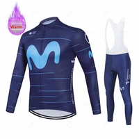 new 2022 bicycle winter cycling clothes movistar long sleeve clothing riding jersey set mtb thermal fleece maillot ropa ciclismo