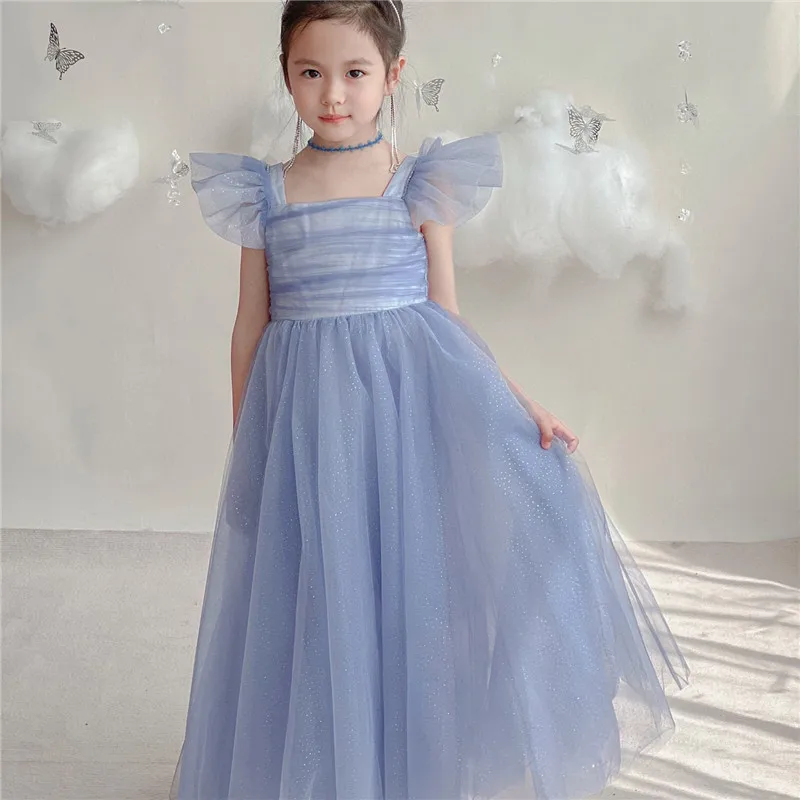 

EnkeliBB Kids Girls Wedding and Birthday Party Tutu Dresses Brand Same Design Summer Short Sleeve Blue Party Wear Girls Gifts