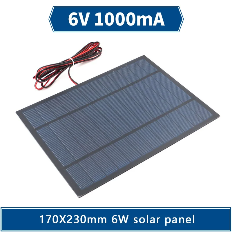 6V 6W 1000mA 170x230mm Solar Panel with wire Mini Solar System DIY For Battery Cell Phone Charger 0.6W Solar