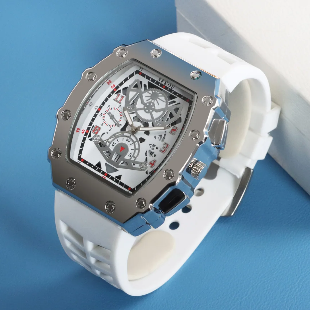 Personalized Fashion Wine Barrel Watch Men's Sports Versatile Watch Hollowed Out Calendar Luminous Quartz Watch Jtx3