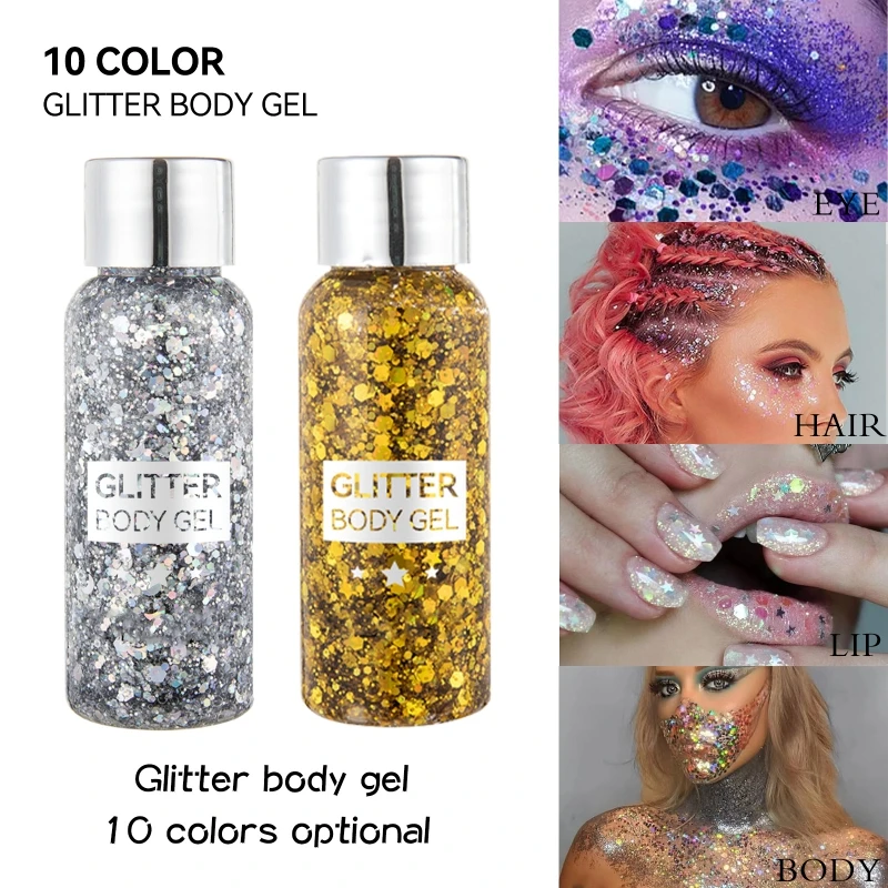 10 Colors Face Body Glitter Gel Sparkle Manicure DIY Art Craft Nail Hair Neck Party Club Maquiagem Long Lasting Multipurpose
