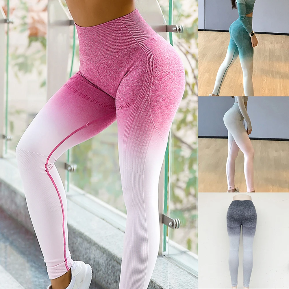 Gradient Color Yoga Leggings Women Workout Sports Pants High Waist Pants Running Fitness Sportswear Gym Leggings Hip Lifting