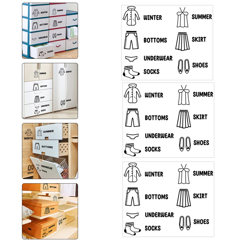 

3 Pcs Storage Cabinet Stickers Clothing Category Wardrobe Clothes Label Box Sort Pvc Household Dresser Decals