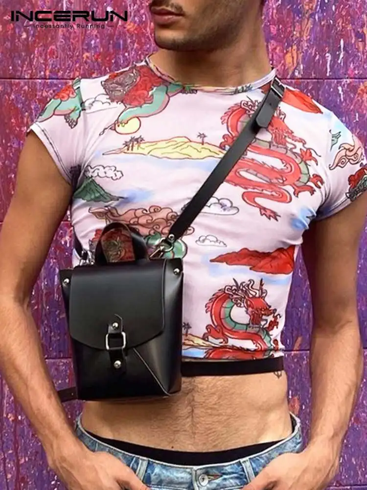 

Футболка INCERUN мужская с принтом в китайском стиле, уличная одежда с круглым вырезом и коротким рукавом, кроп-топ, модная повседневная одежда ...