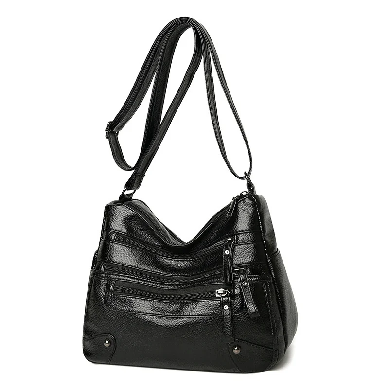 2022 new style atmospheric middle-aged women's bag mother-in-law's bag multi-layer soft leather Single Shoulder Messenger Bag