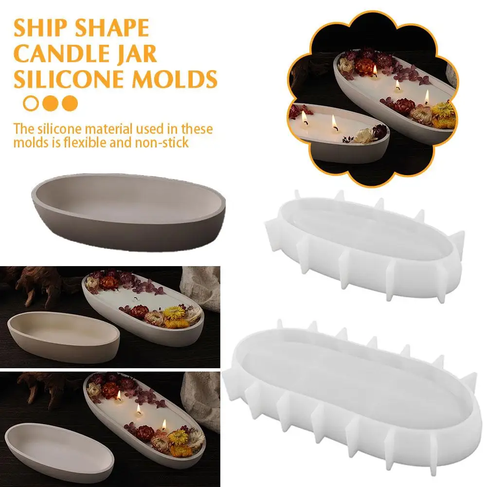 

Ship Shape Candle Jar Silicone Mold DIY Oval Cement Molds Wax Concrete Flower Pot Decorations Tray Plaster Home Crafts Moul W1R9