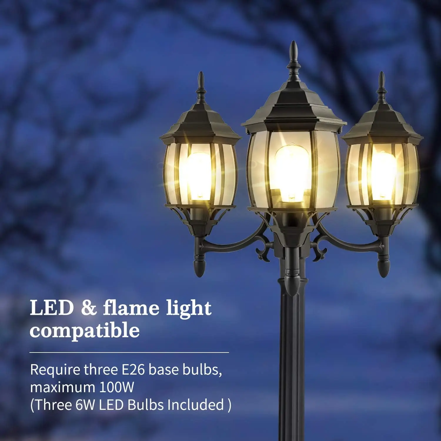 Уличные фонари GARWARM Уличный фонарь с 3 головками классический черный световой