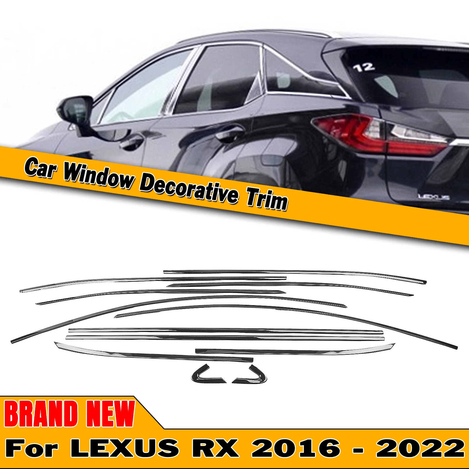 

12x Exterior Window Decor Trim Strip Cover For Lexus RX 2016-2022 Titanium Black Car Sealing Windshield Seal Shade Water Shield