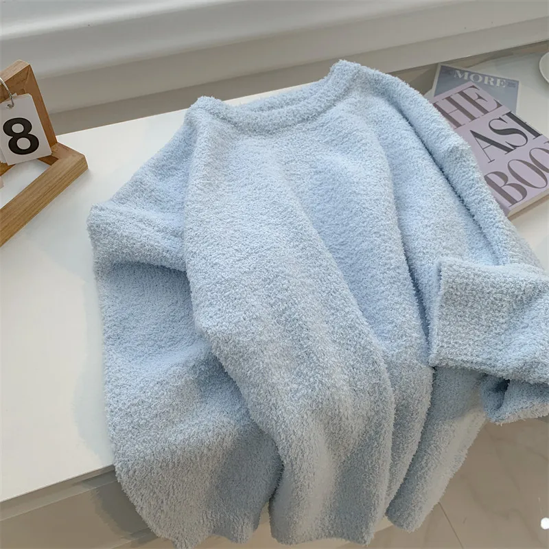 Пуловер из искусственной норки бархатный круглый вырез свитер с длинными