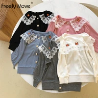 freely move 2022 new autumn cotton lace cardigan for girls long sleeve girls coat tops baby girl clothing childrens outerwear