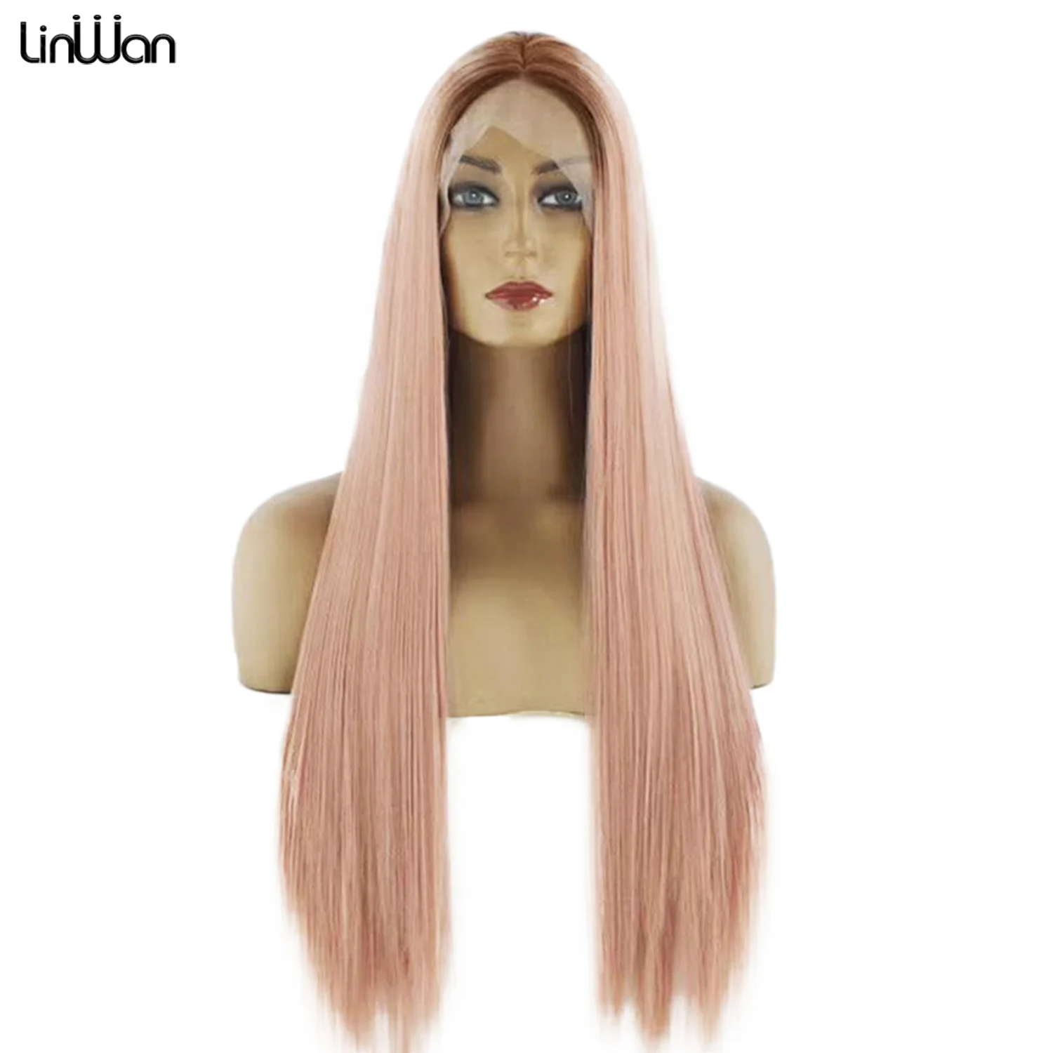 

24 Inch Straight Lace Front Wig Synthetic Wigs For Women Pink Cosplay Lace Frontal Natural Hair Perruques Dentelle Synthétiques