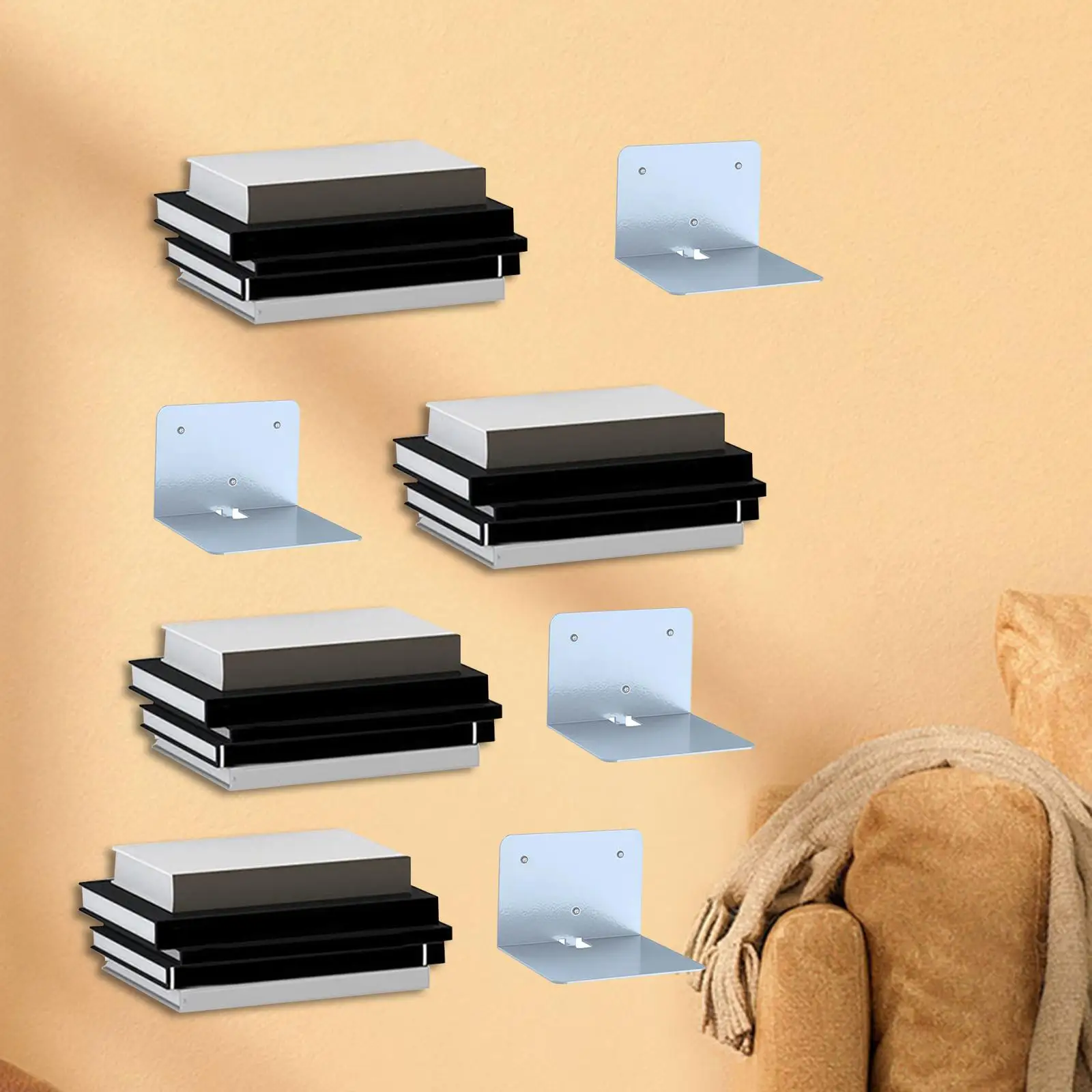 

4Pcs Book Organizer Decor Wall Mounted Shelves Invisible Floating Bookshelf Wall Shelf for Office Kitchen Study Room Dorm Cafe