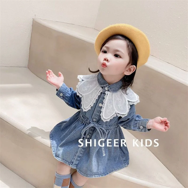 

2022 Autumn Girls Jean Jacket Teens Outerwear Kids Clothes Baby Girl Denim Dress Coats Qualities Girls Clothes Long Sectioncoat