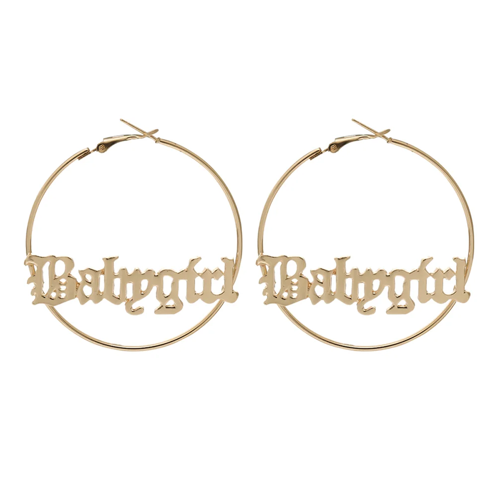 

Word Earring Old English Babygirl Earrings Hypoallergenic Statement Earring Golden Circle Earrings Hip- Dangle Drop Earrings