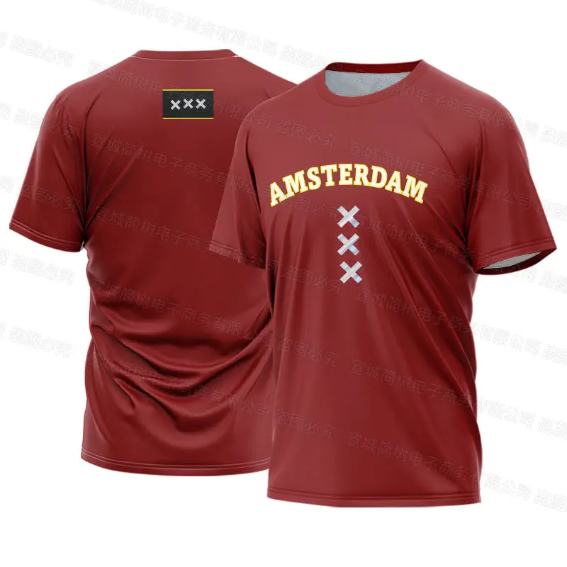 

Amsterdam Men T-Shirt Dutch Street Trend Shirts Unisex Casual Crew Neck Short Sleeve Sports Tees Red 6xl