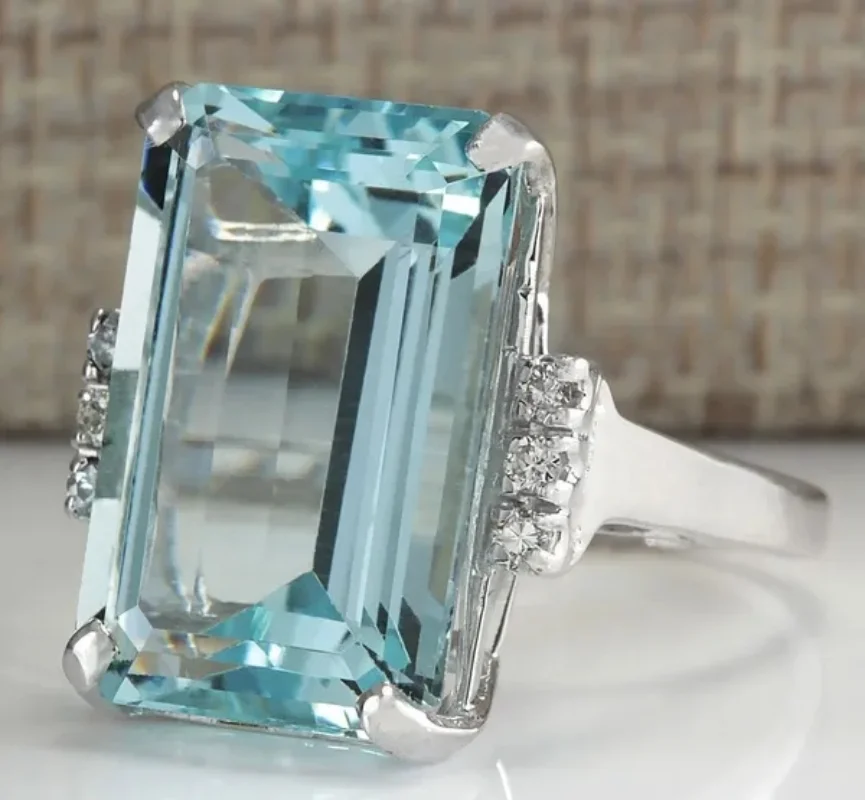 

Elegant Square Inlaid Navy Zircon Rings Luxury Fashion Silver Color Bridal Engagement Wedding Rings Jewelry
