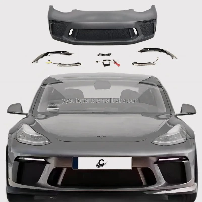 

PP Material Front Bumper Cover Black for Model 3 Car Conversion Kit