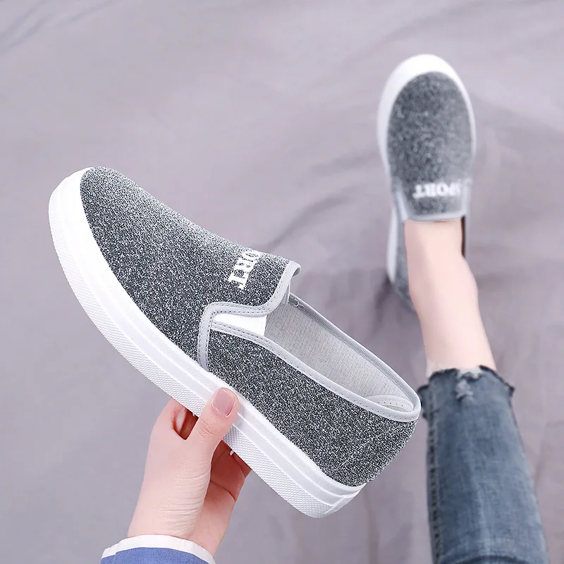 Women Shoes New Summer Canvas Shoes Fashion Bling Breathable Slip on Flat Shoes Ladies Spring Casual Loafers Chaussures Femme