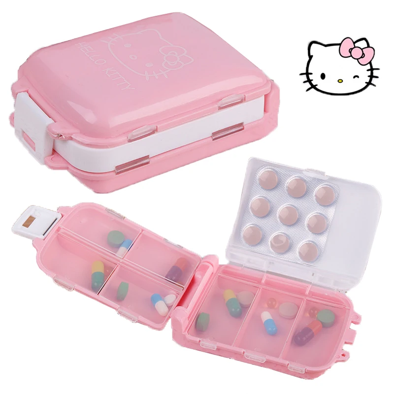 Kawaii Sanrios Hello-Kitty мультфильм аниме три слоя 8 слотов таблетки портативные