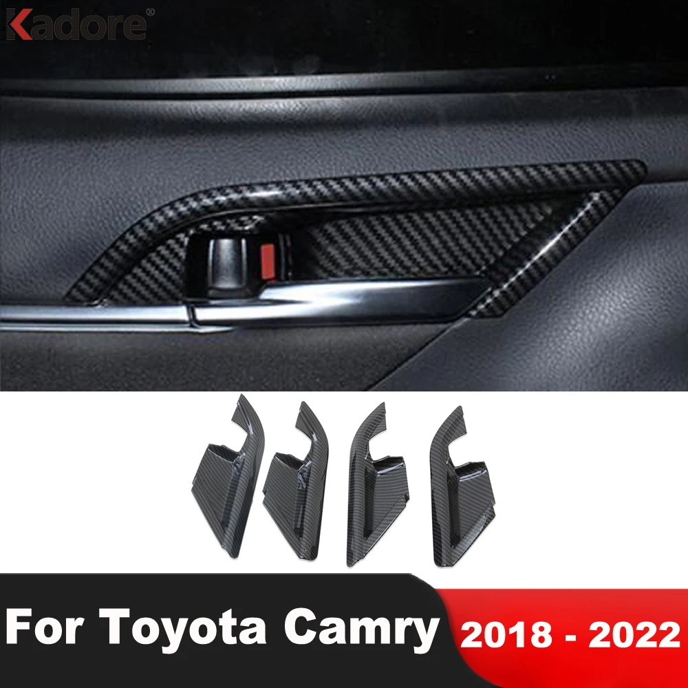 Toyota Camry için 70 2018 2019 2020-2022 karbon Fiber araba iç kapı kolu kase krom çerçeve Trim çıkartmalar iç aksesuarları