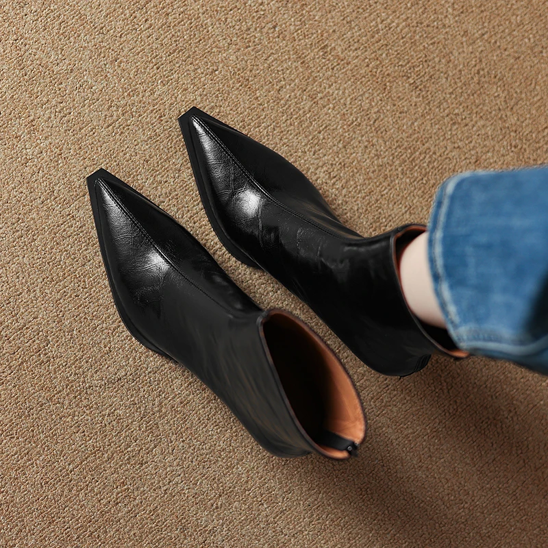 QUTAA 2025 модные женские ботильоны пикантные из натуральной кожи на высоком каблуке