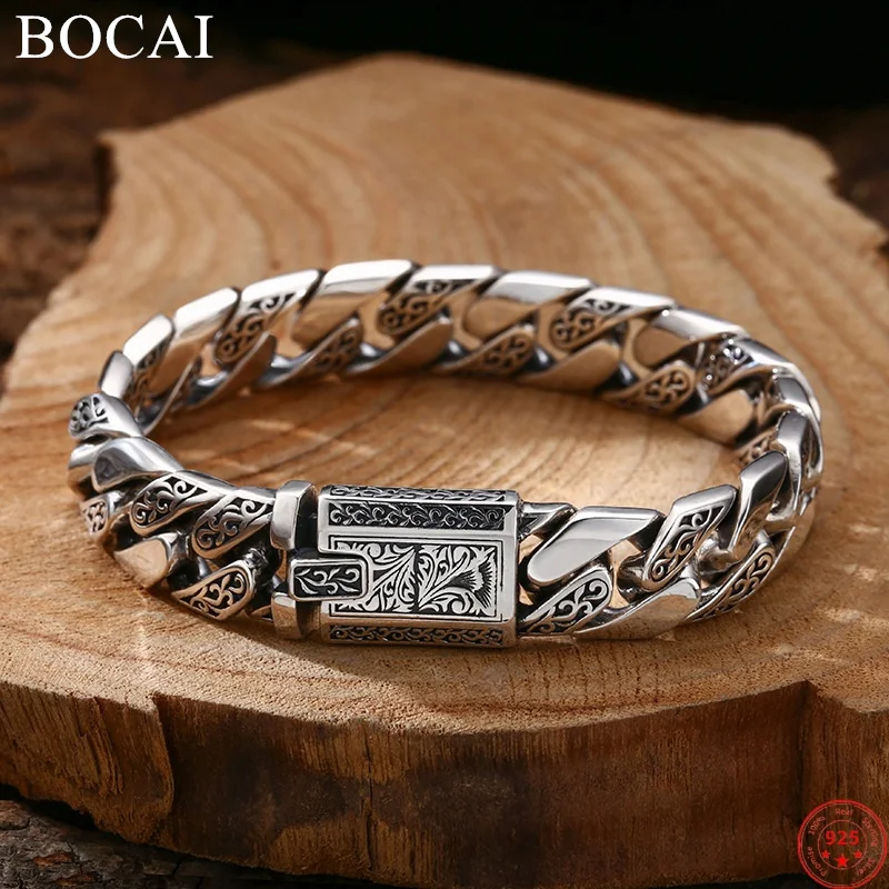BOCAI S925 браслеты из стерлингового серебра для мужчин вечный ротанговый узор