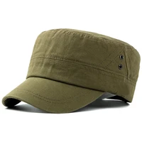 solid color fashion washed cotton military caps men cadet army cap unique design vintage flat top hat for women adjustable male