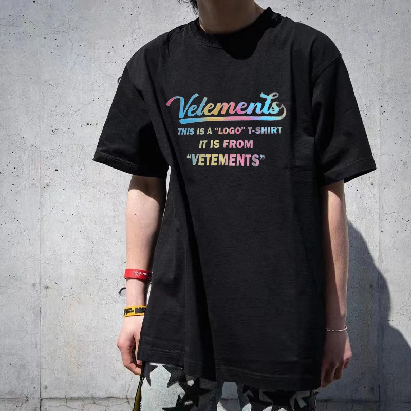 

23ss Vtm Graphic T Shirts Men Oversized Women Clothes Y2k Streetwear Summer High Street Reflective Printed