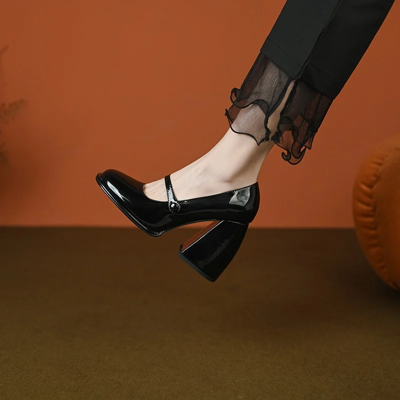 women party dress OL shoes spring summer shoes classic Mary Janes brand shoes patent leather pumps woman thick high heels pumps