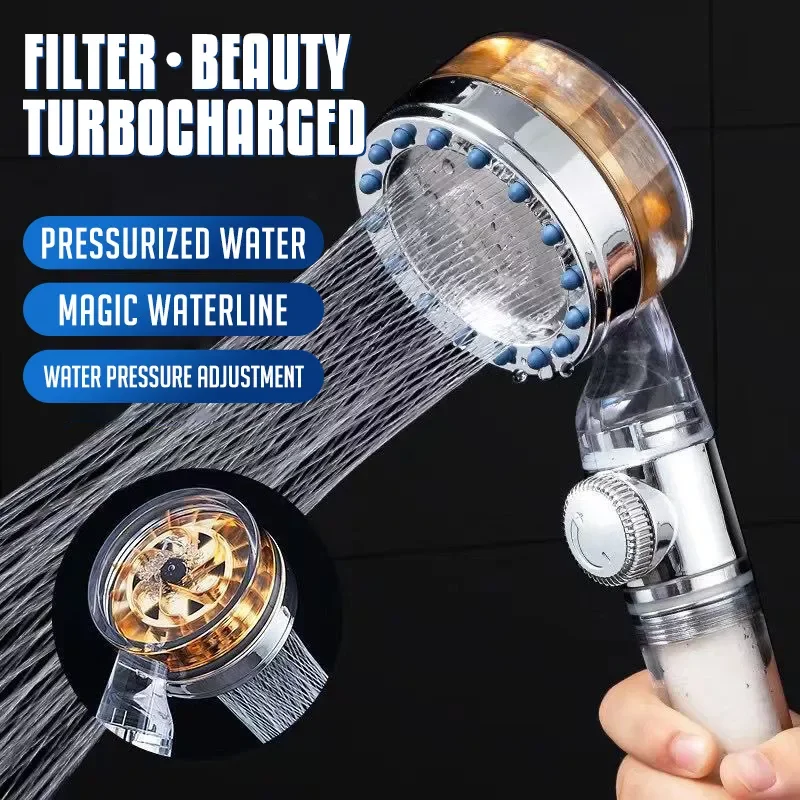 

2021 Pressurized Nozzle Turbo Shower Head One-Key Stop Water Saving High Pressure Shower Head Magic Water Line Bathroom Accessor