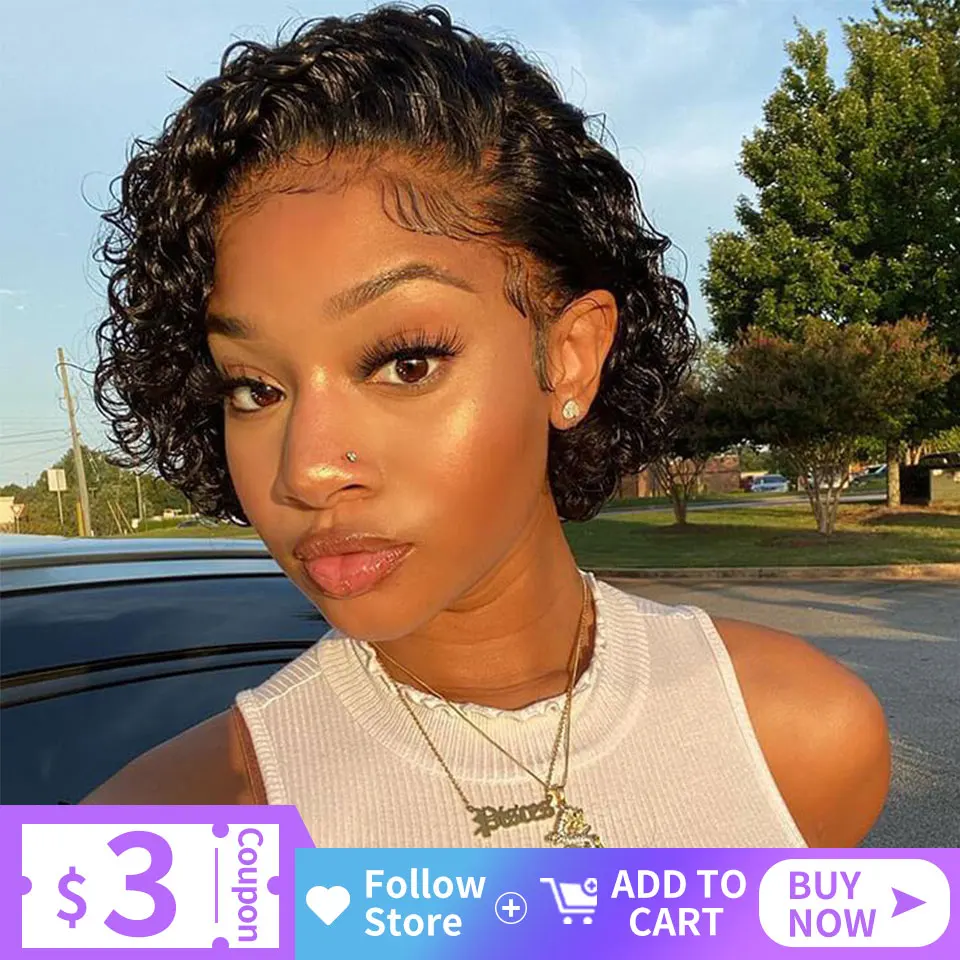 

Pixie Cut Wig Curly Human Hair Wigs 13X1 Lace Wig Full Machine Wig Remy Brazilian Human Hair Wig For Black Women Kinky Curly Wig
