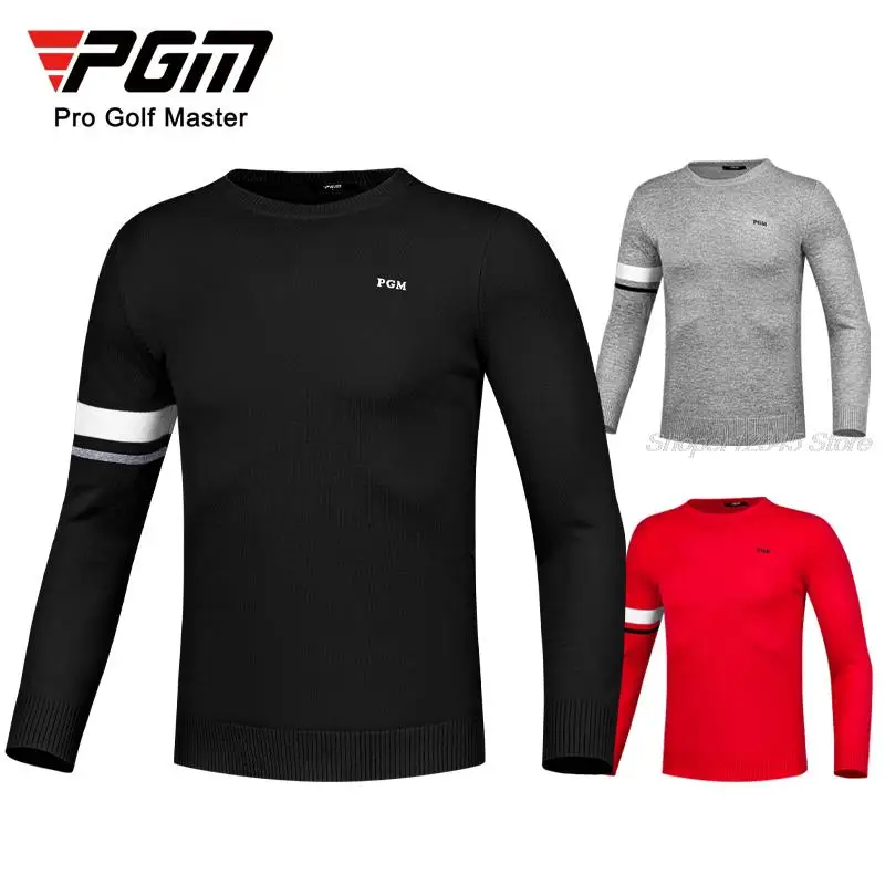 

Pgm Men Round Neck Pullover Casual Loose Golf Sweater Male Autumn Spring Golf Clothing Striped Sports Tops Knitted Warm Shirts