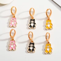 2pairs womens earrings 2022 enamel alloy color cute bear girls hoop pendant earrings wholesale fashion jewelry set accessories